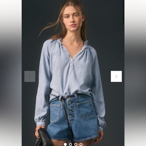 Anthropologie Cloth & Stone Long-Sleeve Raglan Blouse Sky Blue Size XL NWT - Picture 10 of 10